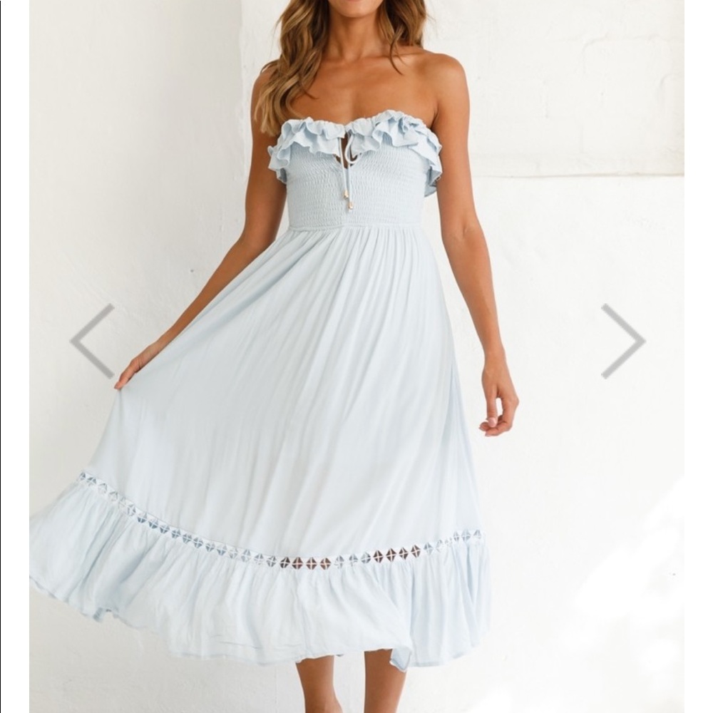 Selfie Leslie Shirred Bust Frill Maxi Dress